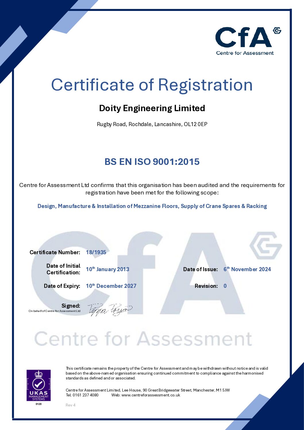 ISO 9001 Certificate Doity Engineering 2024 expires Dec 2027